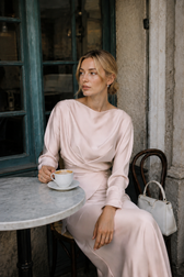 Solid Satin Cinched Waist Skirt Set