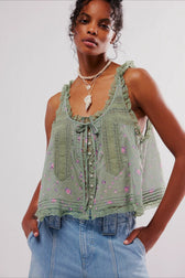 Solid Lace Ruffled Slim Fit Cami Top