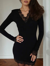 Bianca Lace V Neck Mini Dress Midnight Black 3