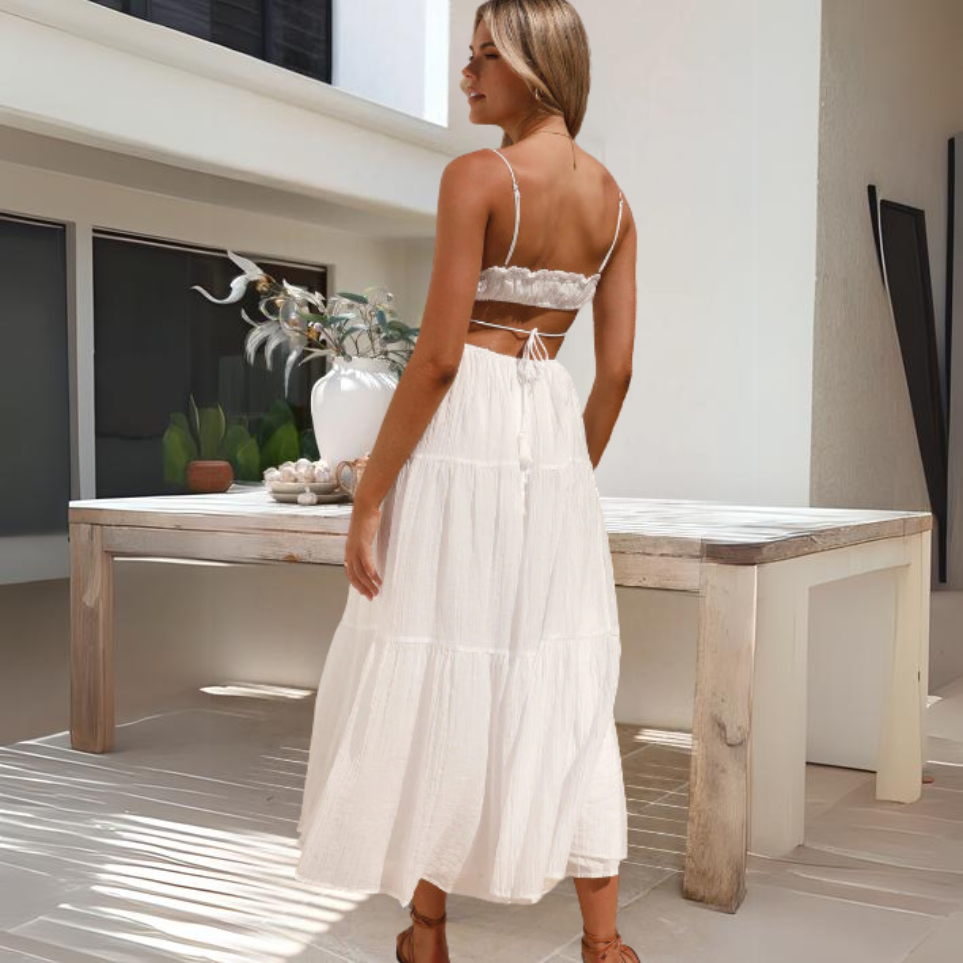 Chic Sophie Summer Midi Dress with Thin Straps Evening Wear Edit