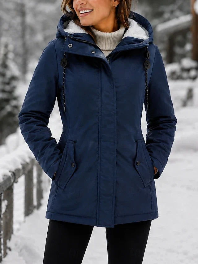 Hooded Sherpa Lined Zip Front Padded Parka Jacket