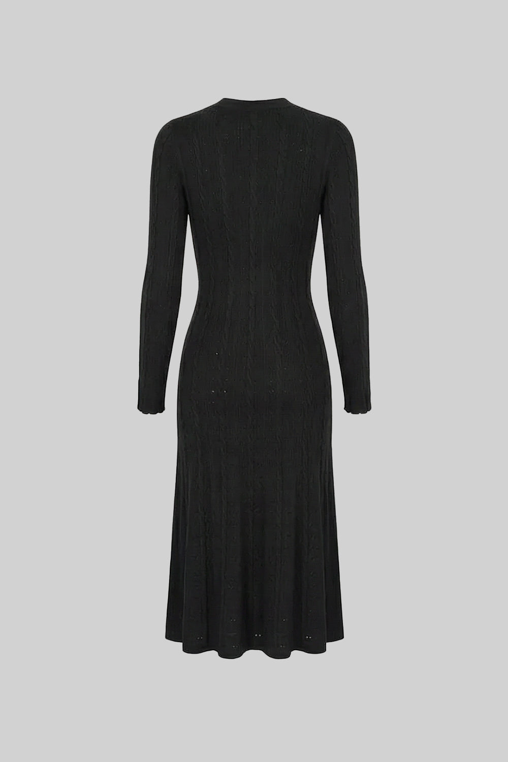 Crew Neck Long Sleeve Button Front Cable Knit Pointelle Midi Dress 6