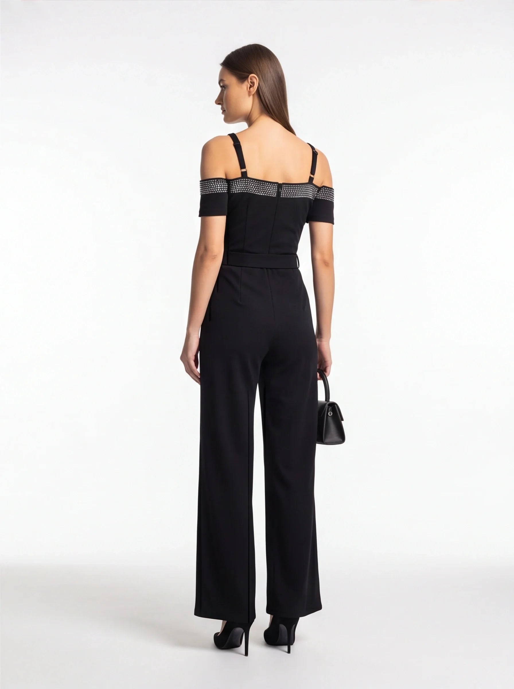 Elegant Cold Shoulder Jumpsuit with Pockets and Adjustable Straps
