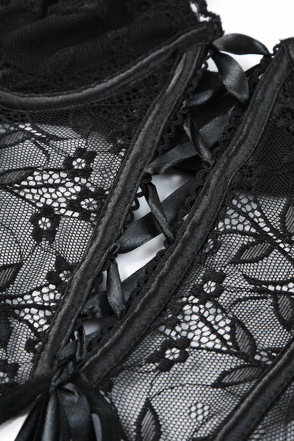 Black 2Pcs Lace-Up Bra And Thong Lingerie Set