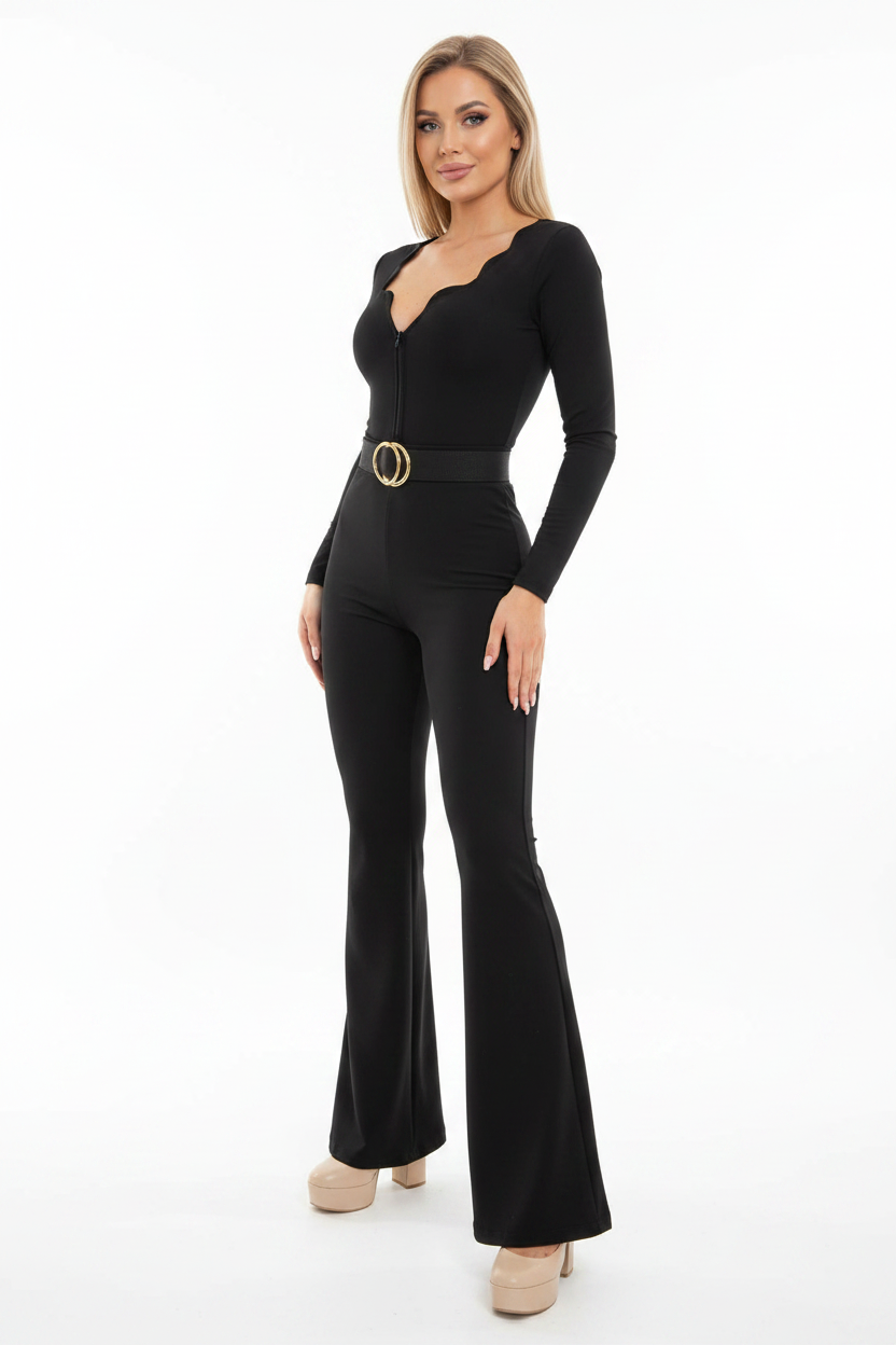 Stylish Slim Fit Flared Jumpsuit with Pockets and Adjustable Straps