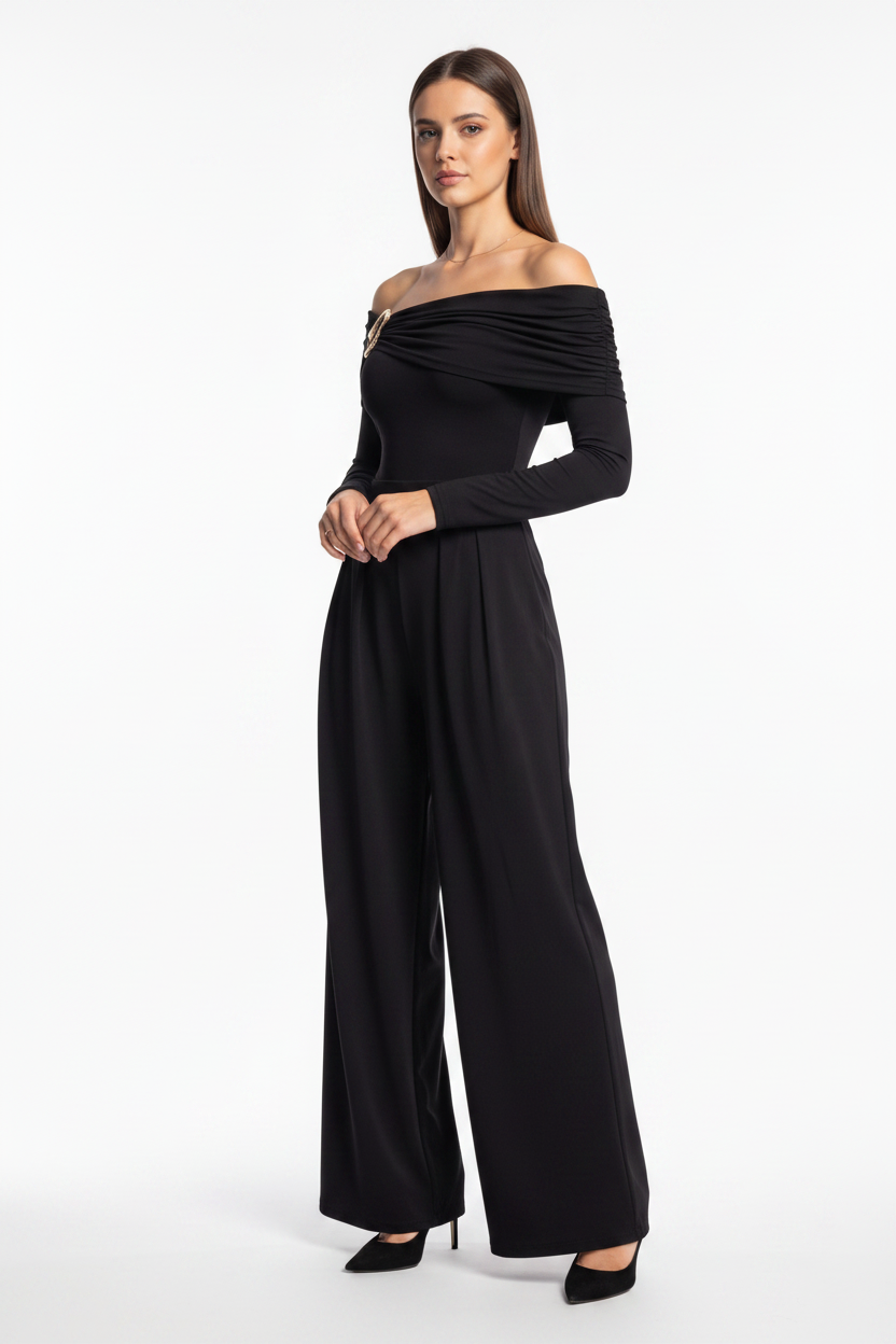 Elegant Off-Shoulder Dressy Jumpsuit for Women with Pockets & Belt