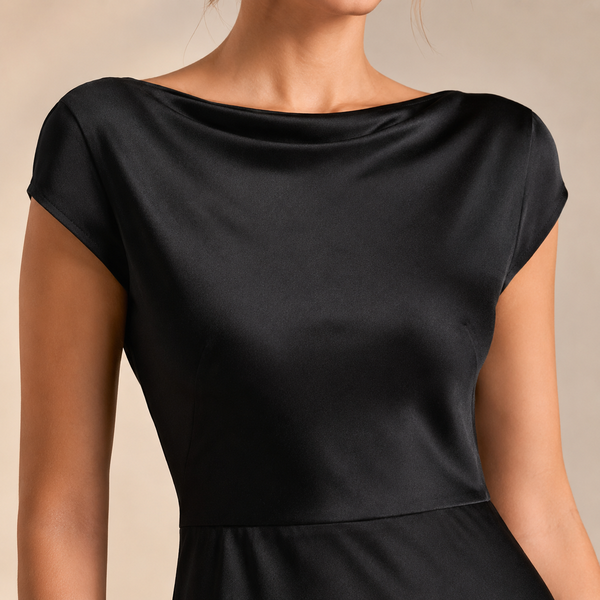 Satin Cowl Neck Cap Sleeve High Split Midi Dress 2