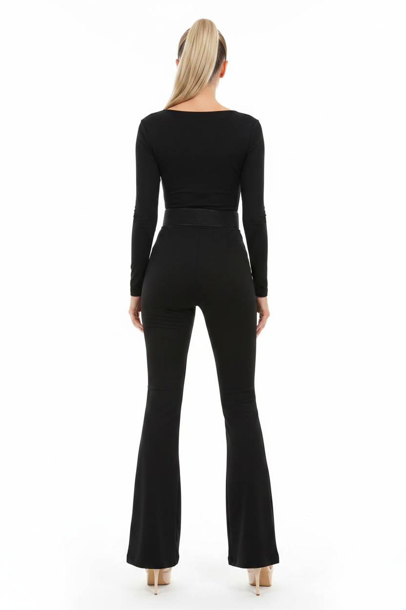Stylish Slim Fit Flared Jumpsuit with Pockets and Adjustable Straps