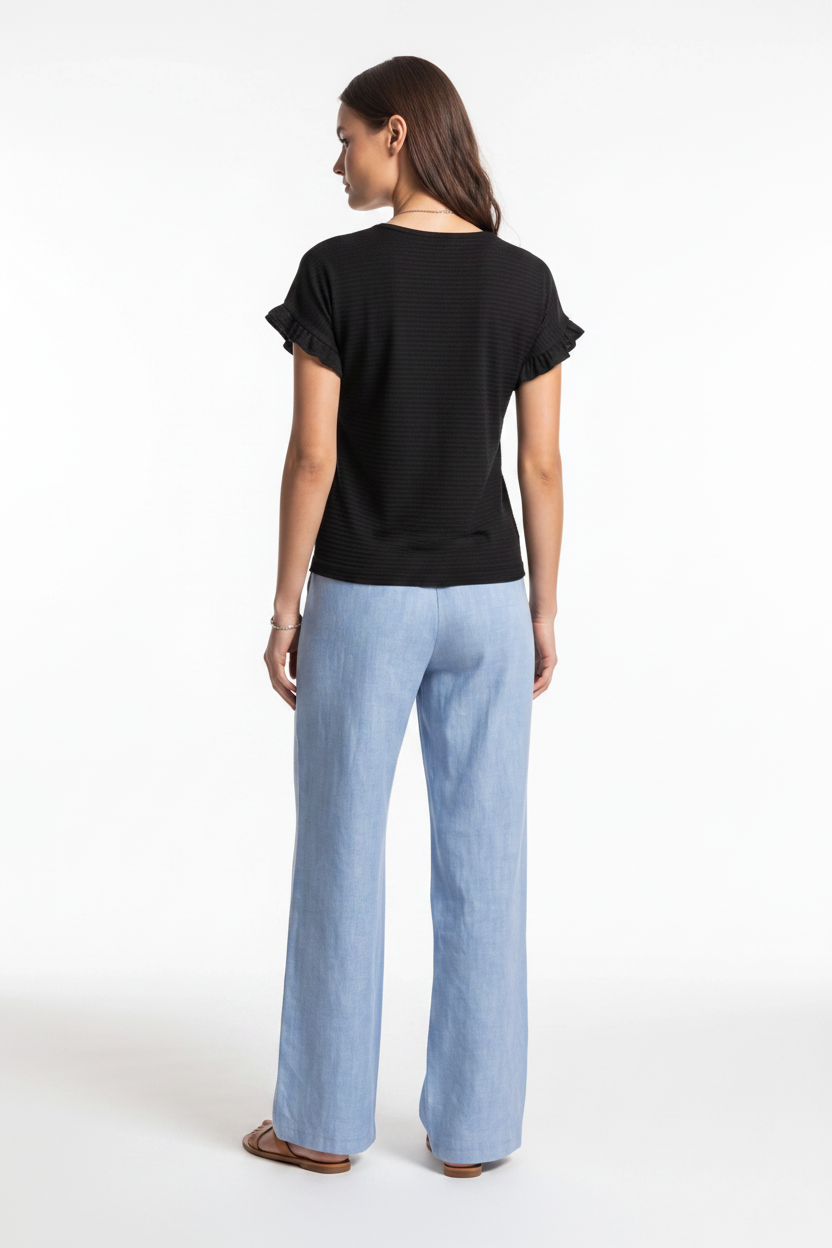 Charming Textured Ruffle Sleeve T-Shirt with Soft Fabric and Relaxed F