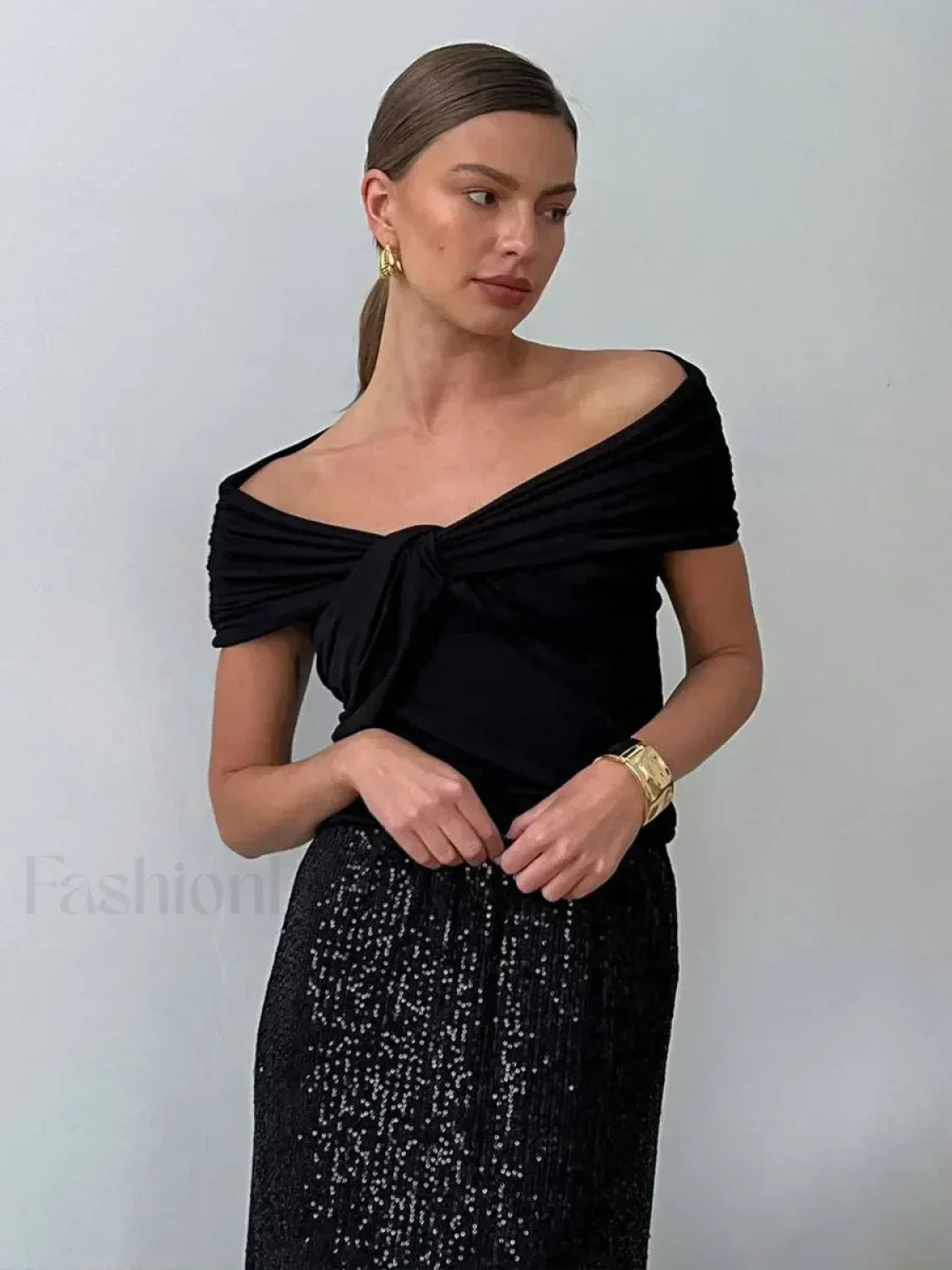 Black Crop Off-Shoulder T-Shirt