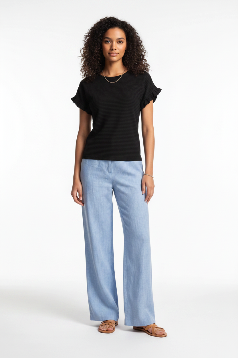 Charming Textured Ruffle Sleeve T-Shirt with Soft Fabric and Relaxed F