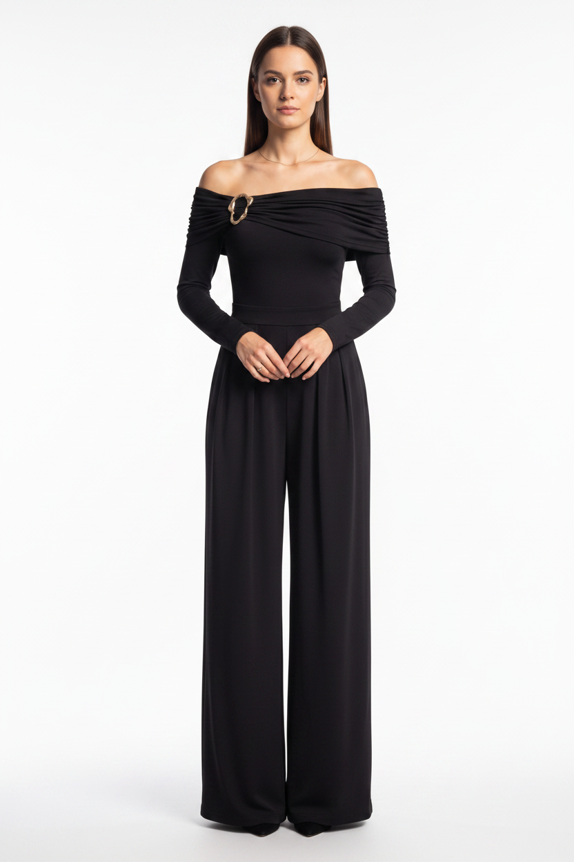 Elegant Off-Shoulder Dressy Jumpsuit for Women with Pockets & Belt
