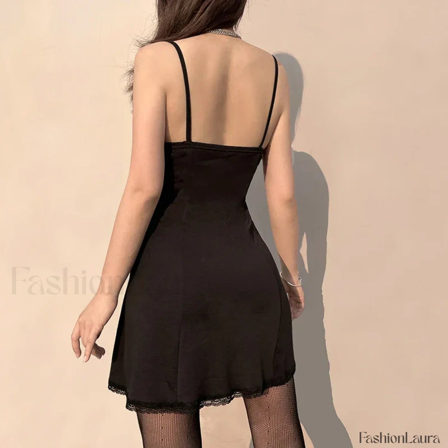 Black Gothic Lolita Style Lace Trim Sleeveless V Neck Bow Y2K Grunge Mini A-Line Dress