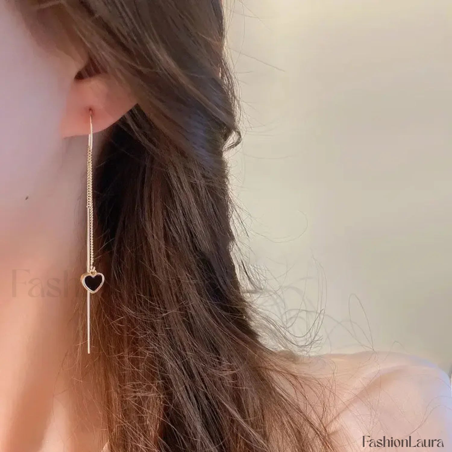 Black Heart Ear Line Long Hanging Gold Color Ear Wire Wholesale Earring