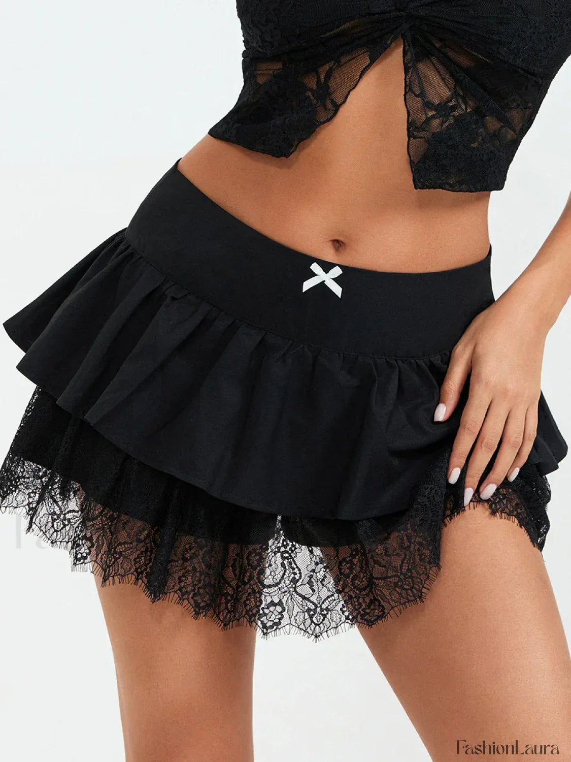 Black Lace Layered Goth Skirt