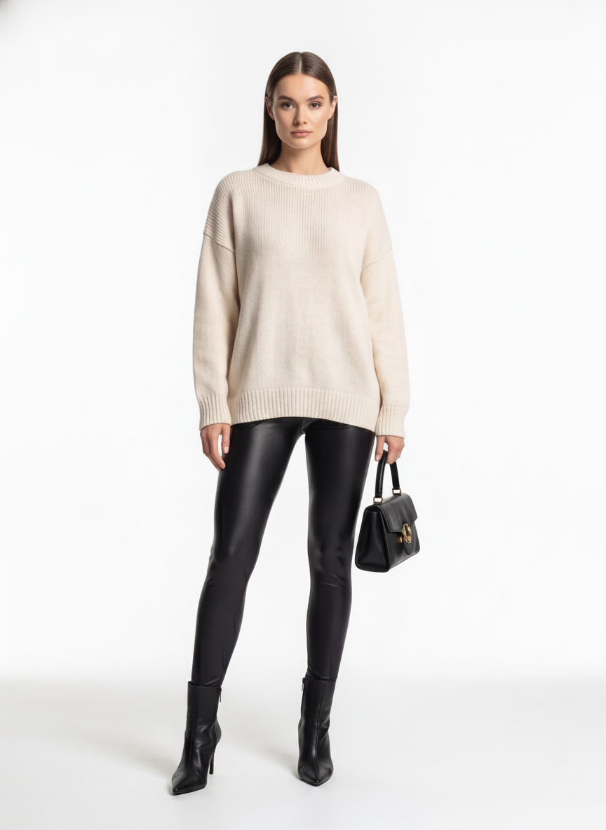 Black Leggings Fleece-Lined High-Waisted Knit
