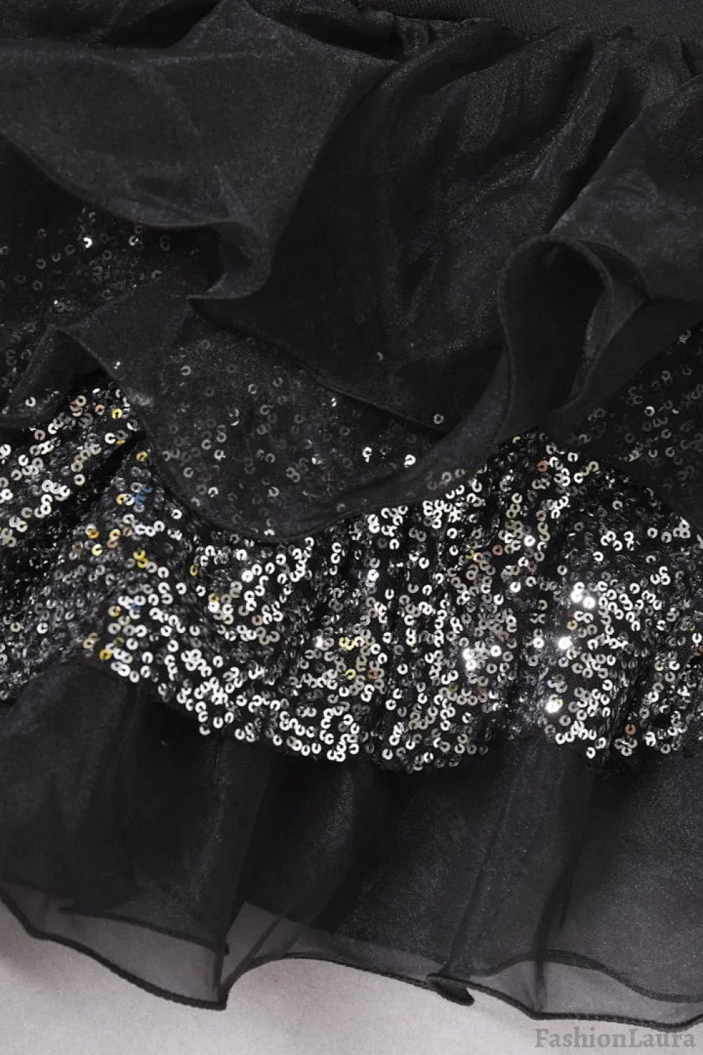 Black Ruffled Mesh Asymmetrical Party Dress