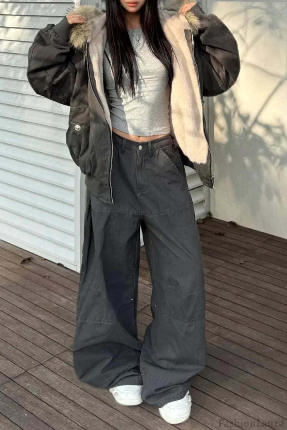 Black Short Puffer Fur Collar Jacket