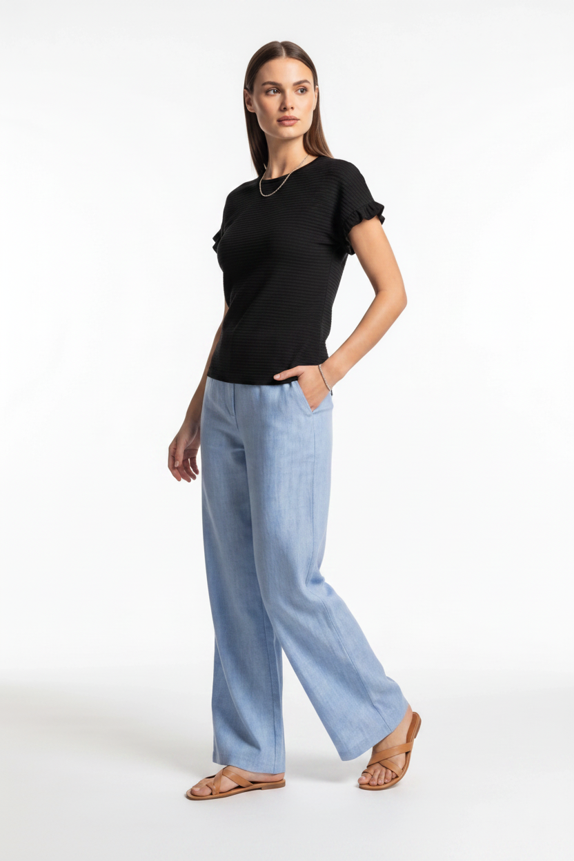 Charming Textured Ruffle Sleeve T-Shirt with Soft Fabric and Relaxed F - Jamota