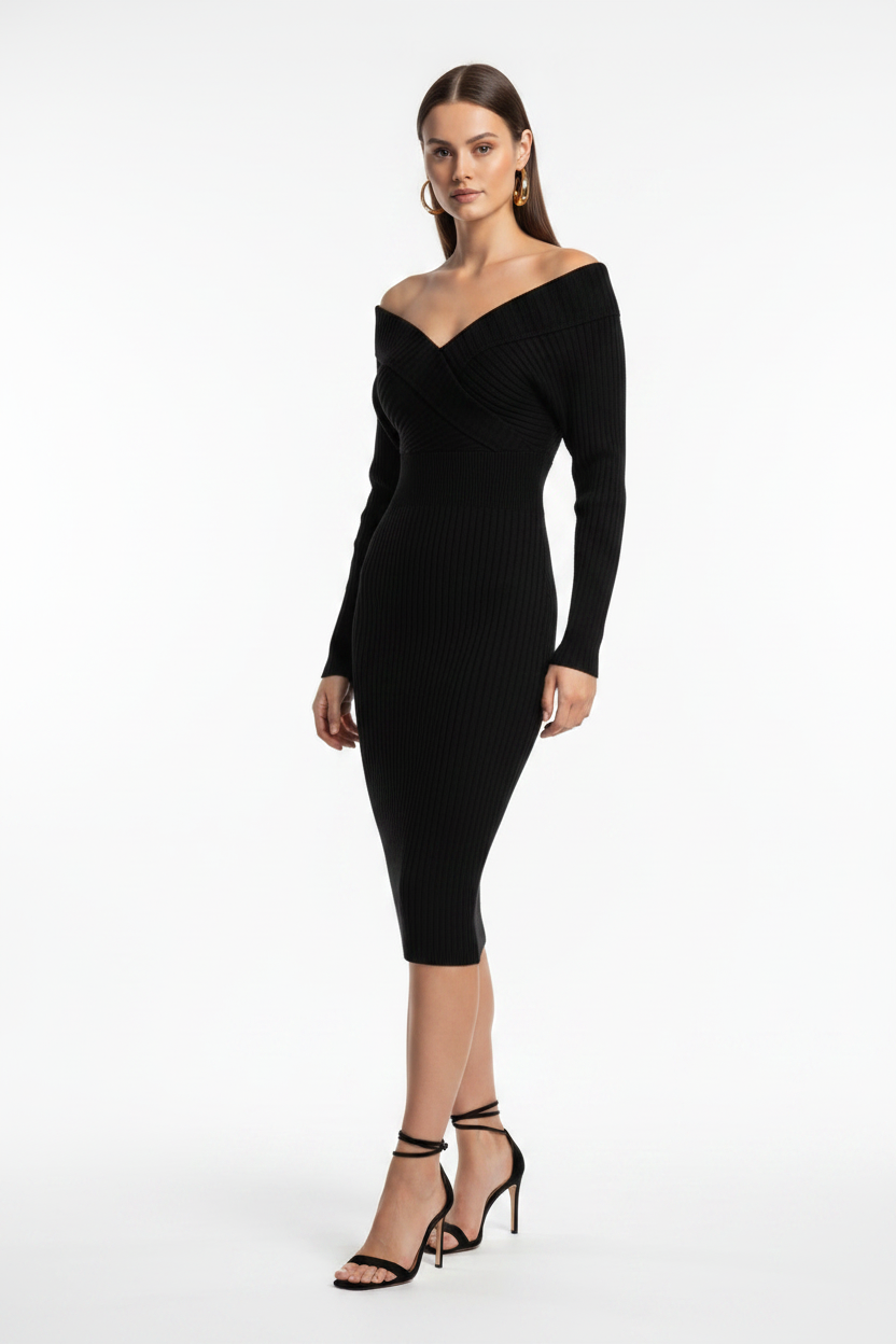 Elegant Slim Fit Bodycon Sweater Dress with Long Sleeves & Soft Knit