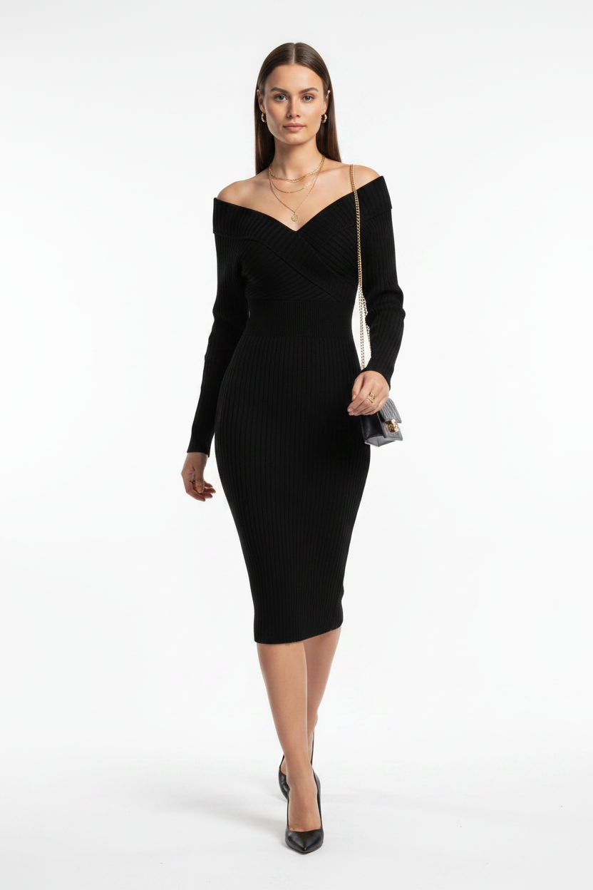 Elegant Slim Fit Bodycon Sweater Dress with Long Sleeves & Soft Knit