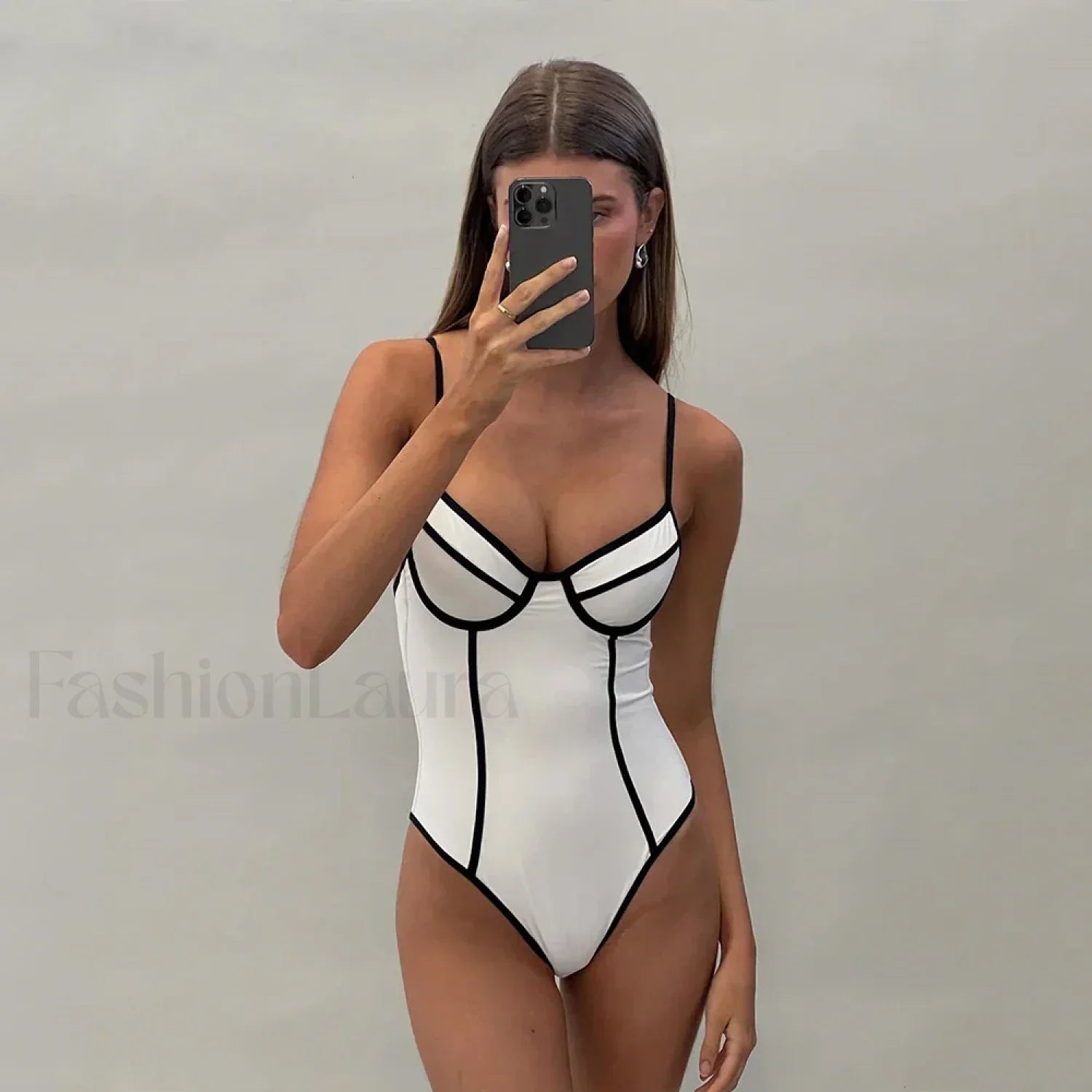 Black White Bikini One Piece