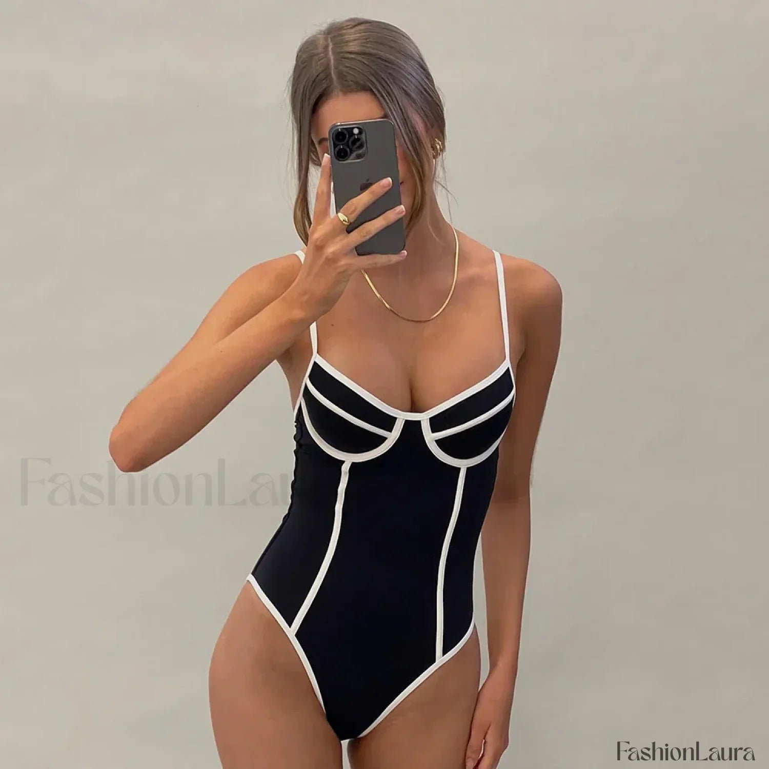 Black White Bikini One Piece