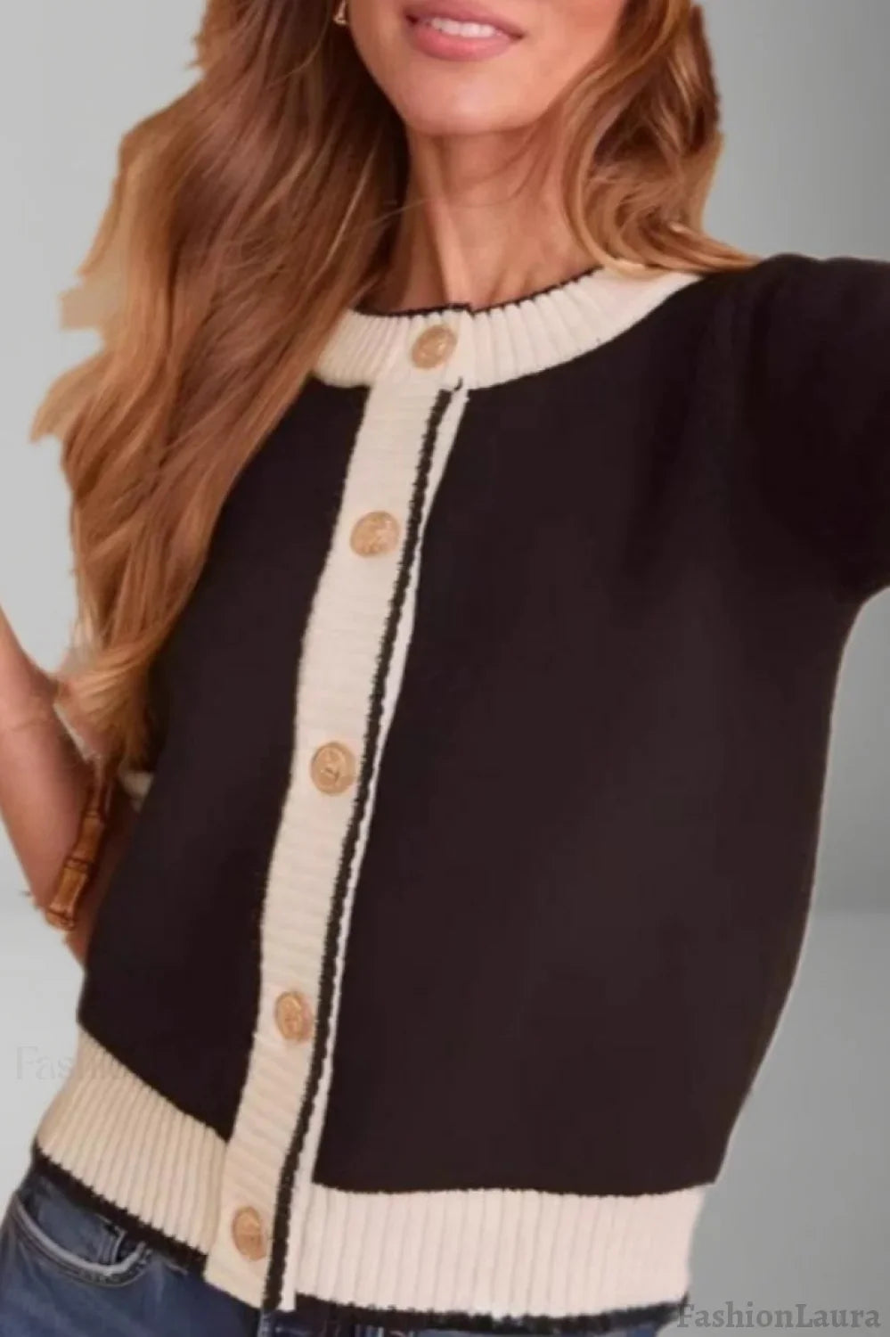 Black White Contrast Slim Cardigan