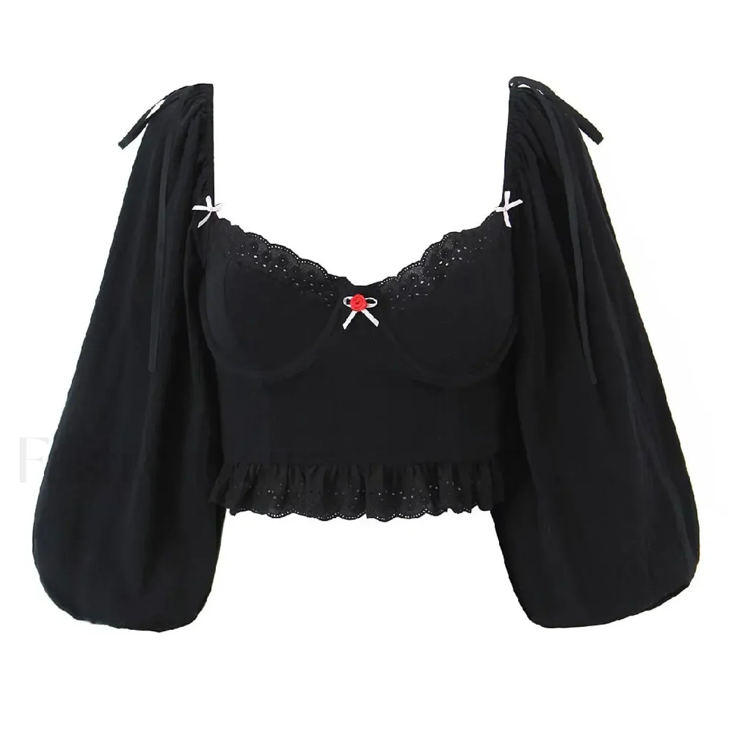 Black Wire Corset Cross Bandage Backless Cropped Tops Blouse Black / S