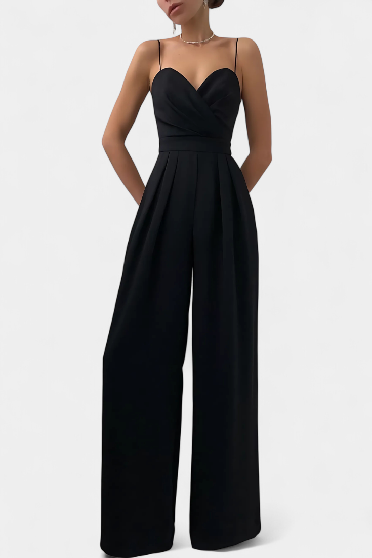 Satin Sweetheart Spaghetti Strap Wide Leg Jumpsuit