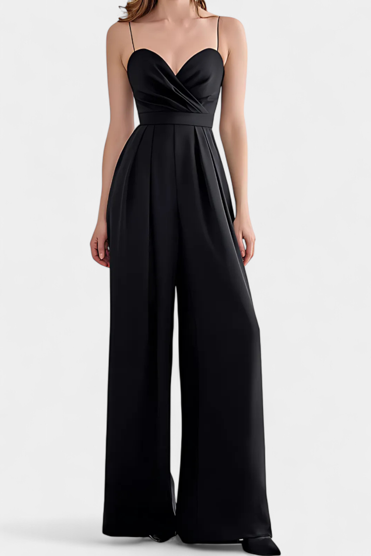 Satin Sweetheart Spaghetti Strap Wide Leg Jumpsuit