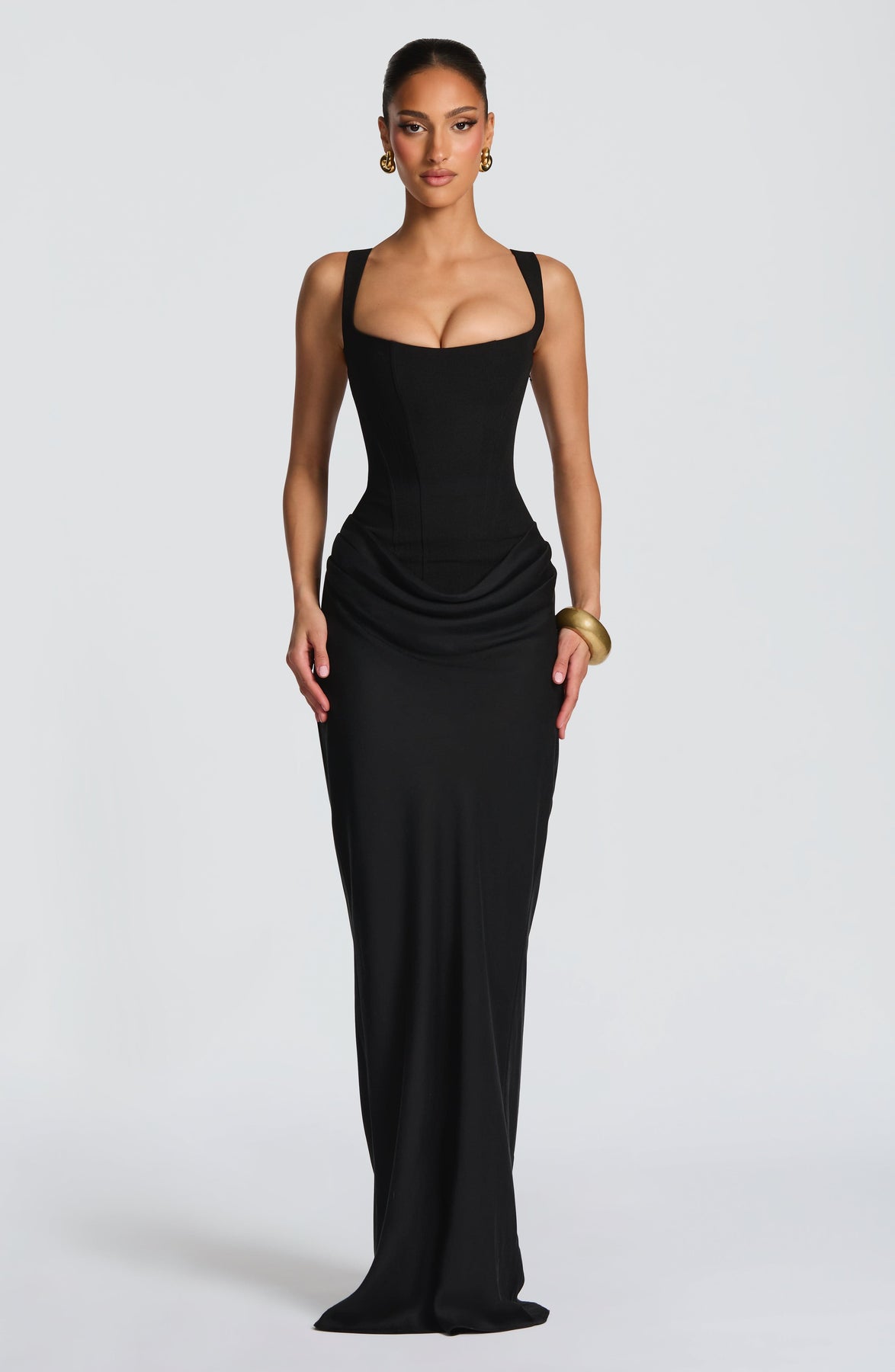 Corset Bodice Square Neck Draped Hip Sleeveless Maxi Dress 21