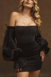 Off-The-Shoulder Mini Dress With Bell Sleeves Black / M Dresses