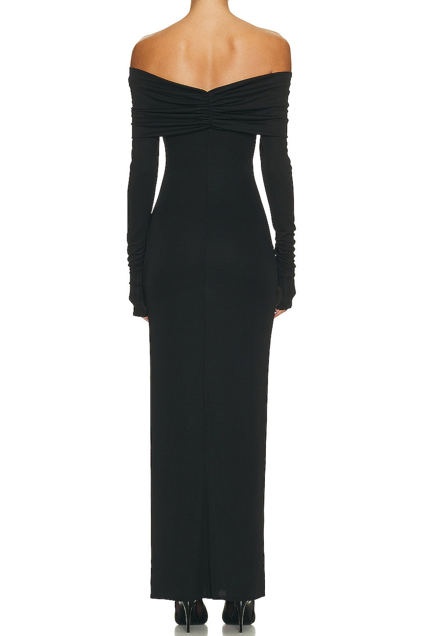 Off Shoulder Ruched Fold Long Sleeve Mermaid Maxi Dress 19