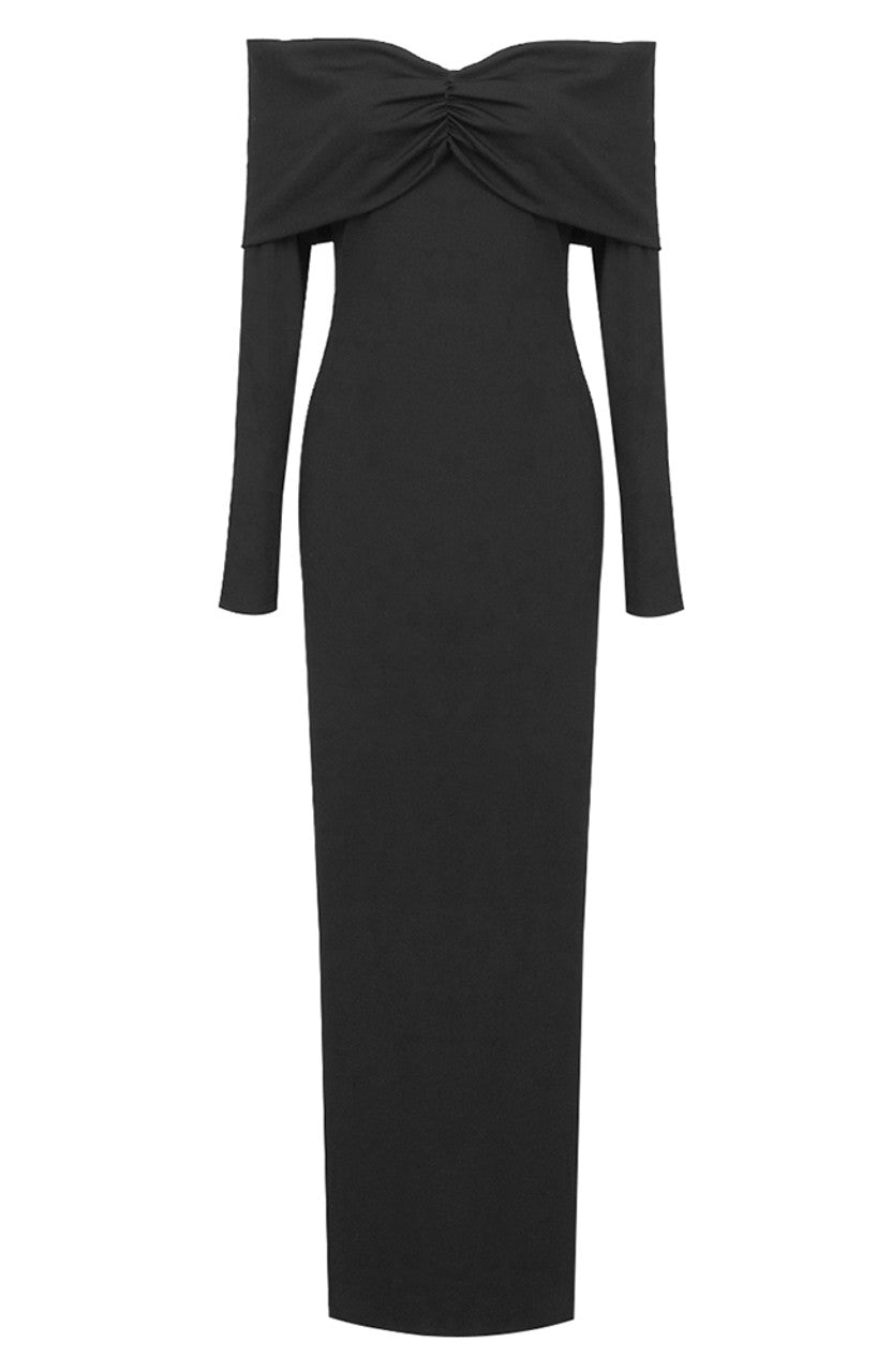 Off Shoulder Ruched Fold Long Sleeve Mermaid Maxi Dress 21