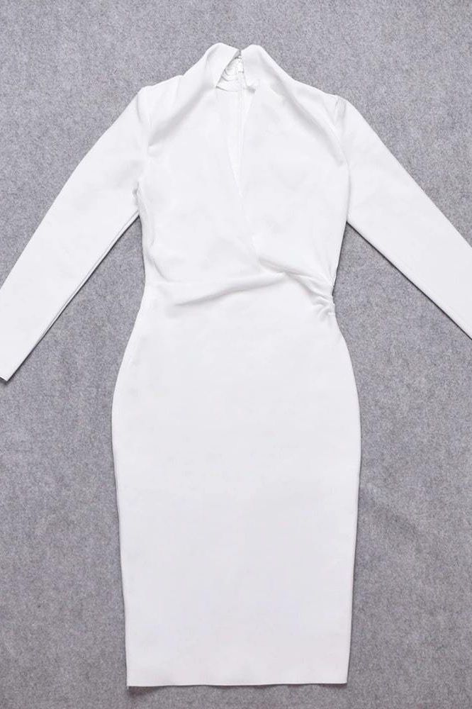 Blaire Long Sleeve Bandage Dress - White Pearl