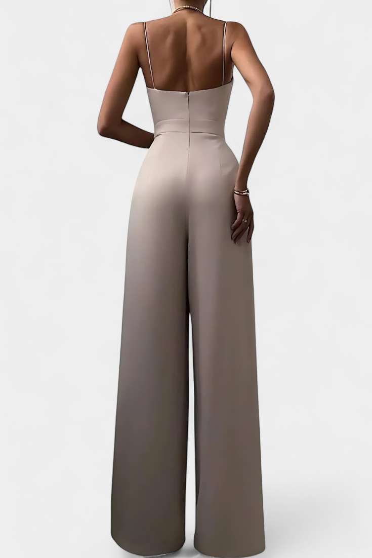Satin Sweetheart Spaghetti Strap Wide Leg Jumpsuit