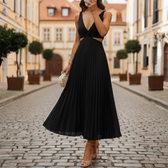 Deep V-Neck Cut Out Pleated Chiffon Maxi Dress 5
