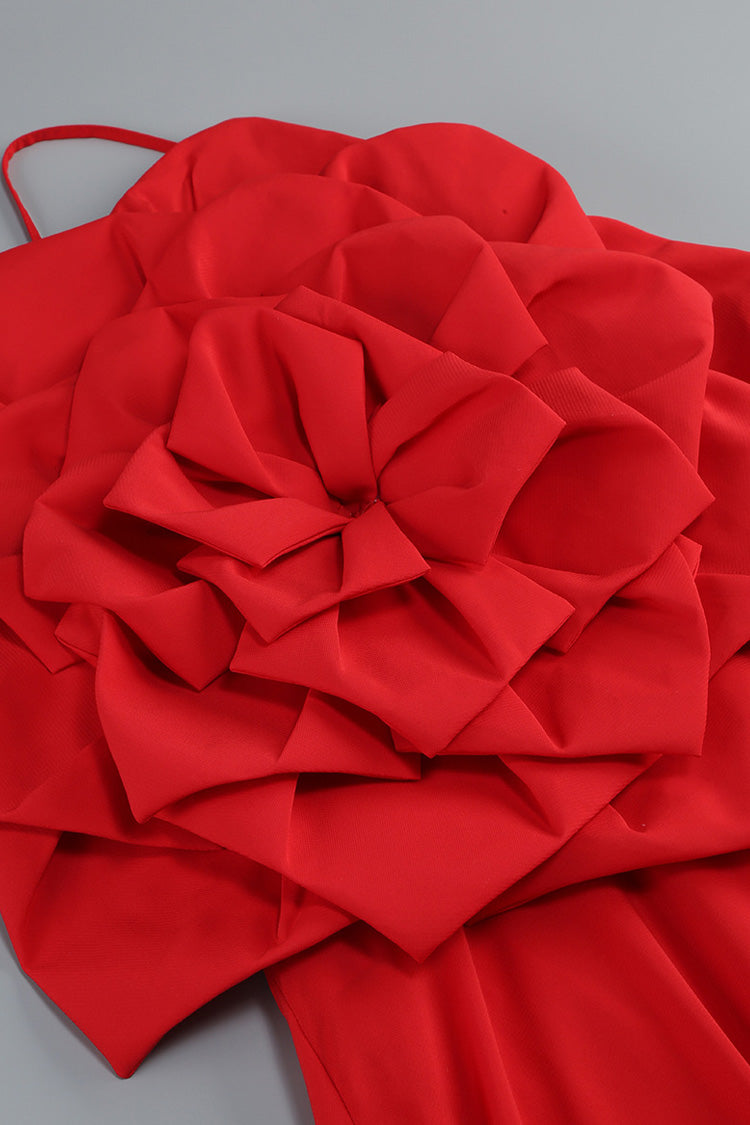 Bloom Rosette Sleeveless Pocketed Cross Backless Evening Maxi Dress