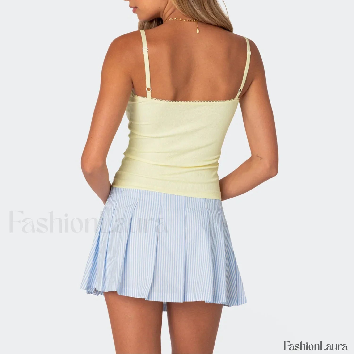 Blue Pleated Striped Skirt