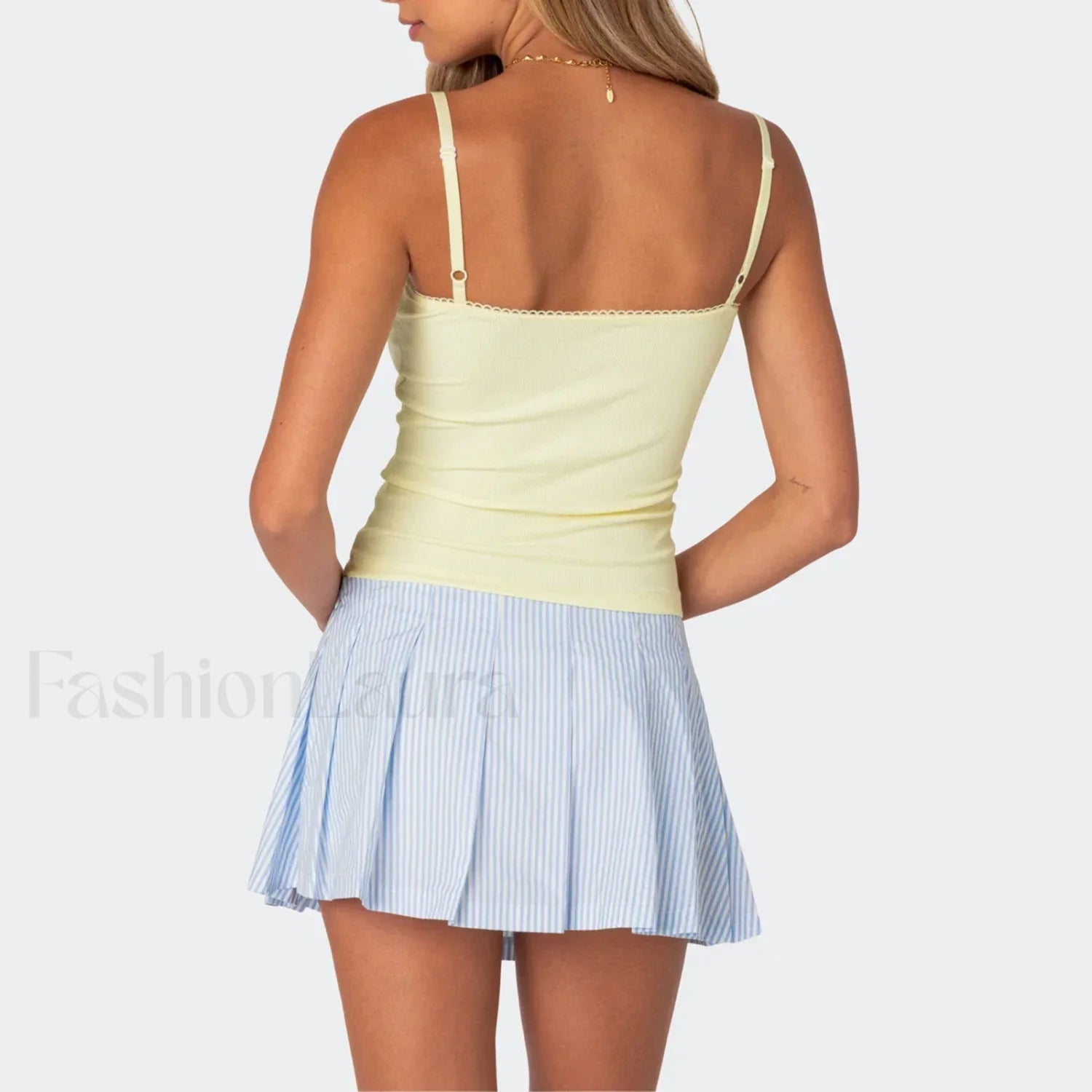 Blue Pleated Striped Skirt