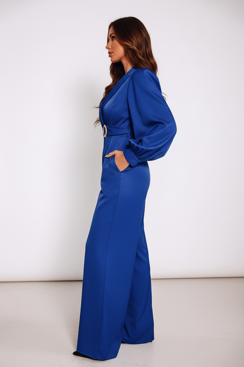 Elegant Wide-Leg Jumpsuit for Women with Pockets & Belted Waist
