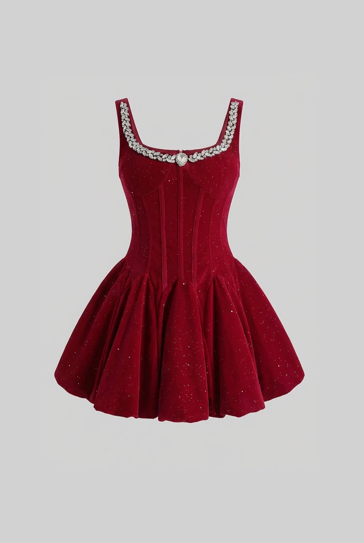 Velvet Square Neck Rhinestone Trim Corset Fit and Flare Mini Dress 2