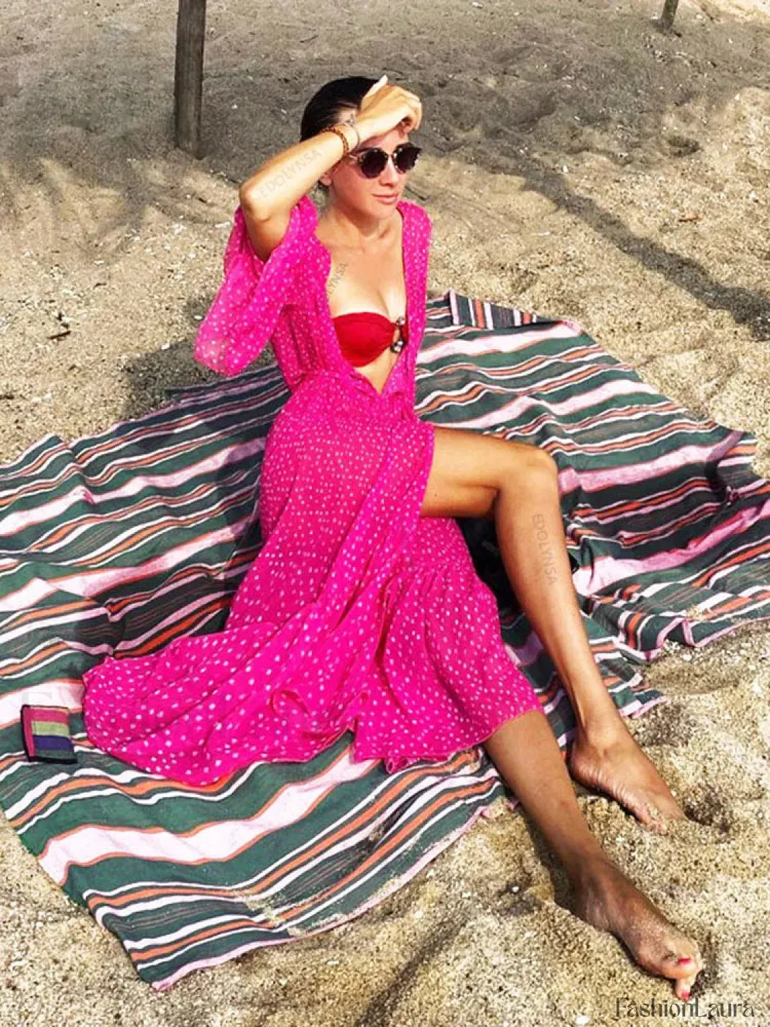 Bohemian Dot Ruffled Chiffon Cover Up