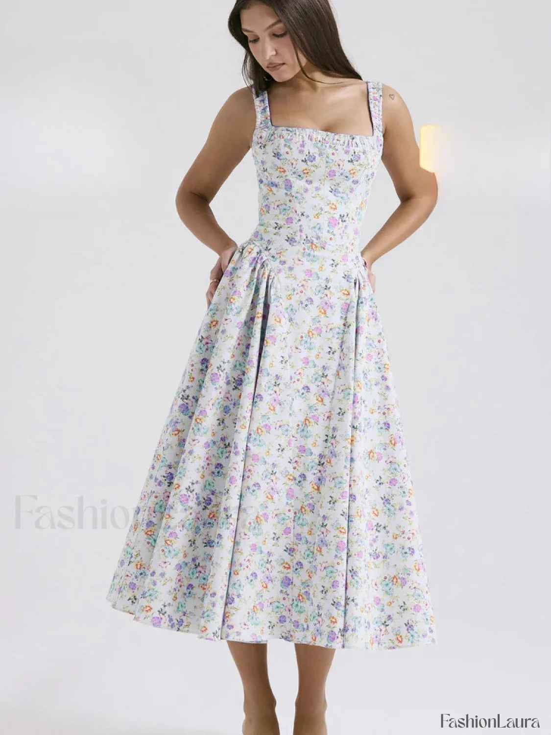 Bohemian Fragmented Flower Midi Dress