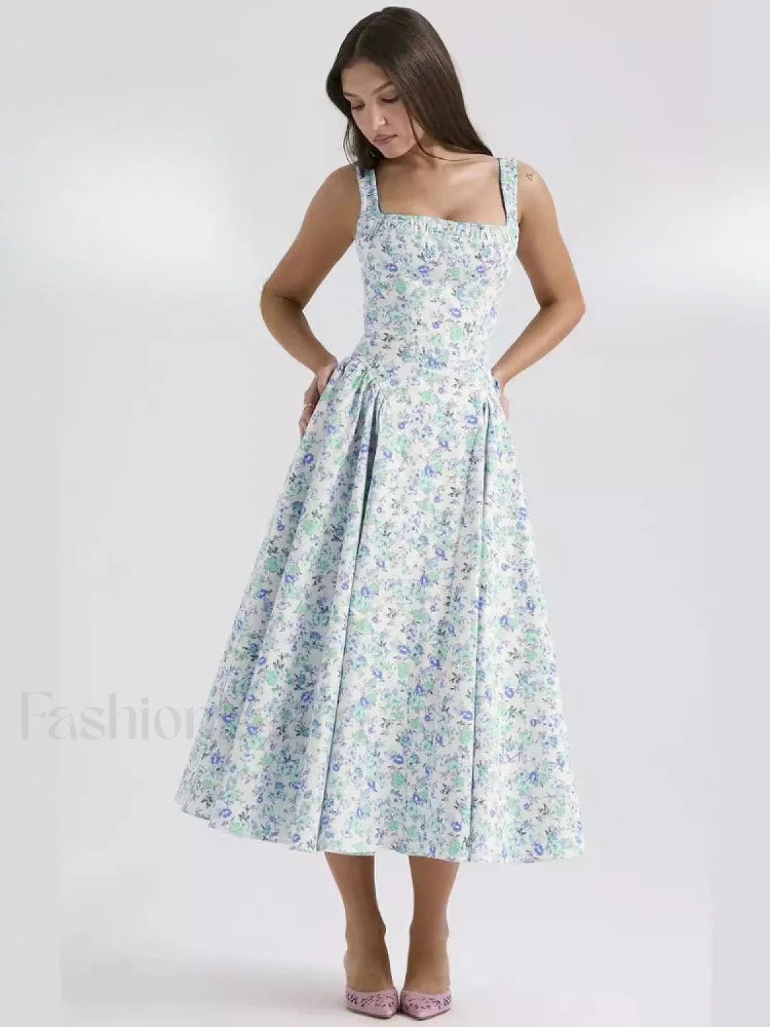 Bohemian Fragmented Flower Midi Dress