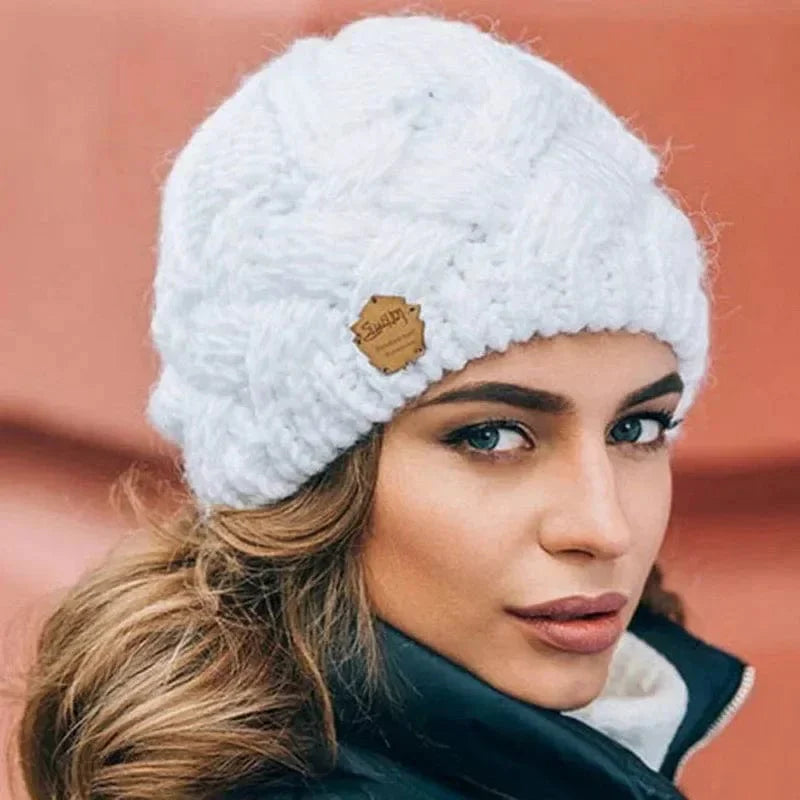 Boho Beach Hut Beanie, Knit Beanie Knit Beanie White / One Size