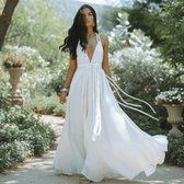 Deep V-Neck Halter Tie Waist Maxi Dress