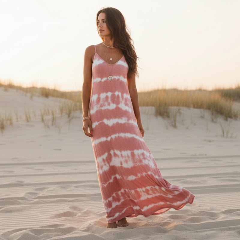 Boho Beach Hut Dresses, Maxi Dress Pink / S Sleeveless Casual Loose Maxi Dress