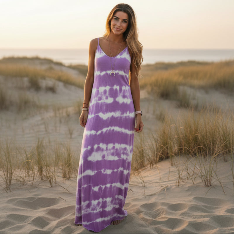 Boho Beach Hut Dresses, Maxi Dress Purple / S Sleeveless Casual Loose Maxi Dress